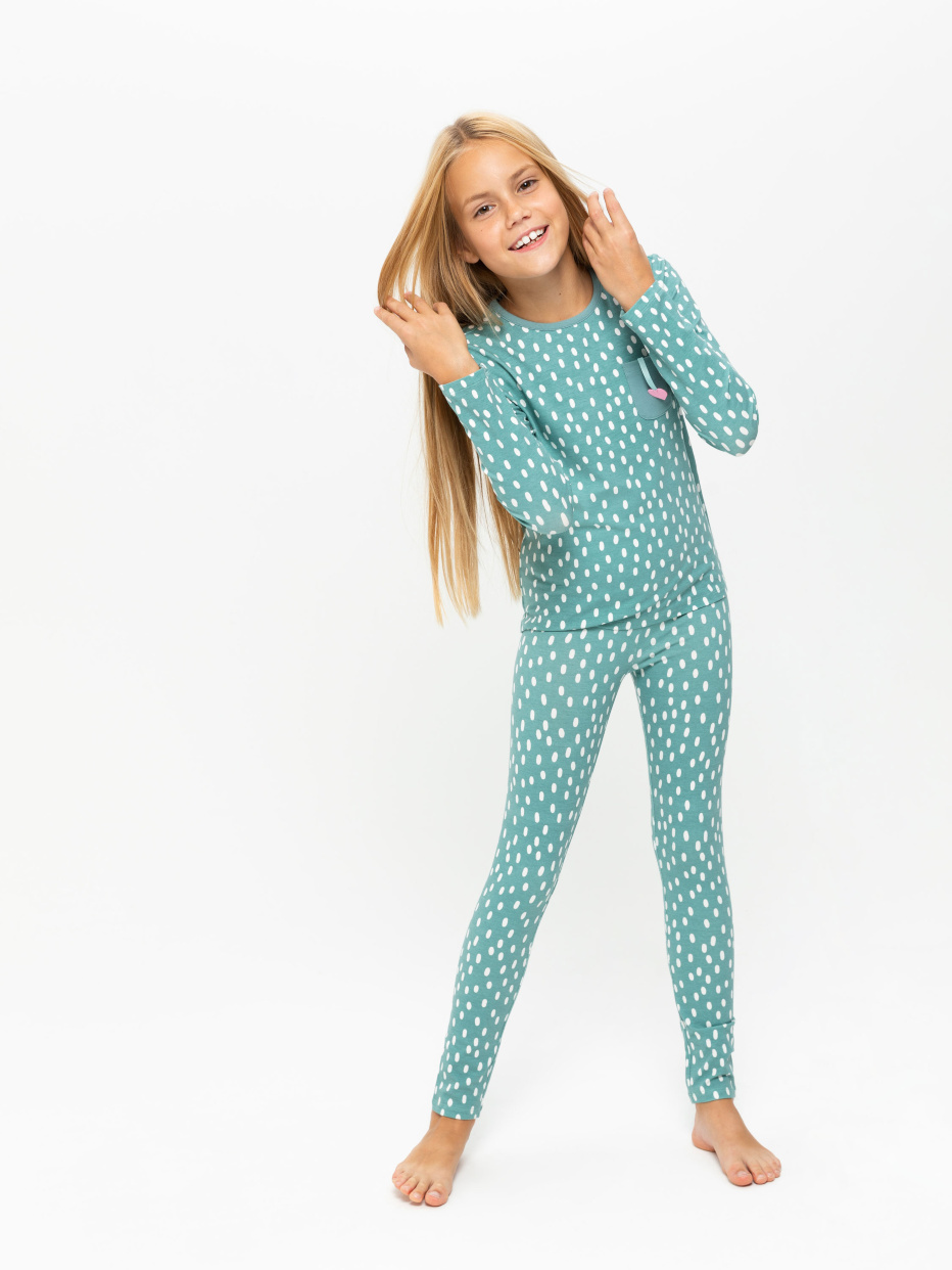 Трикотажная пижама с принтом для девочек, фото - 3