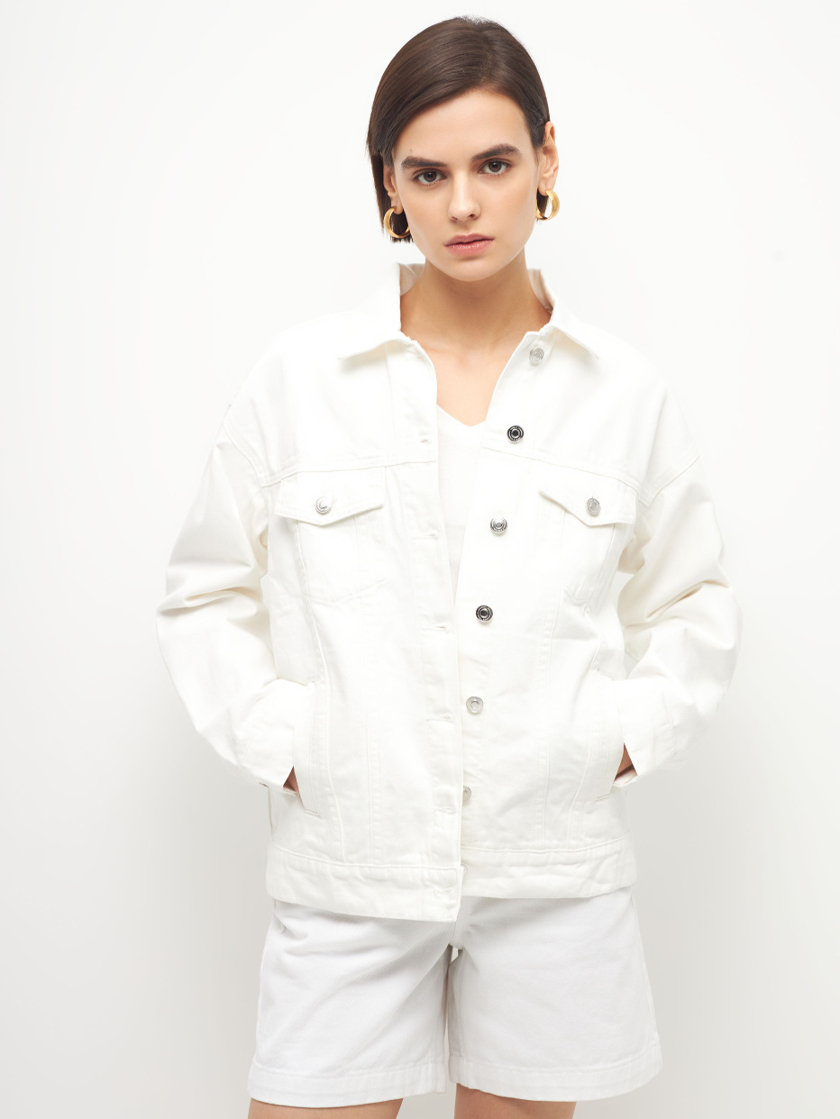 Белая джинсовая куртка оверсайз, фото - 3