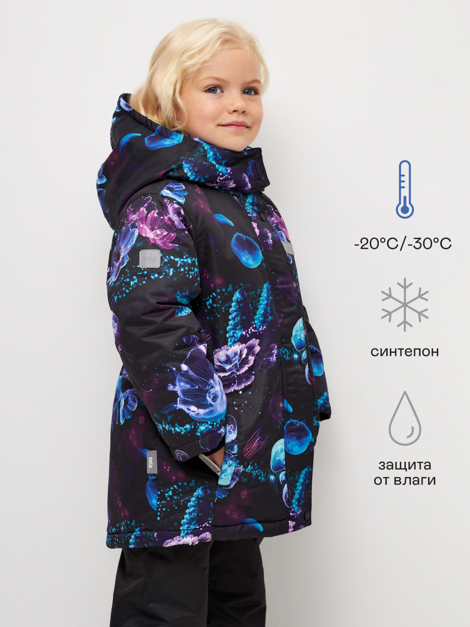 Зимняя куртка с принтом и лямками для девочек, фото - 1