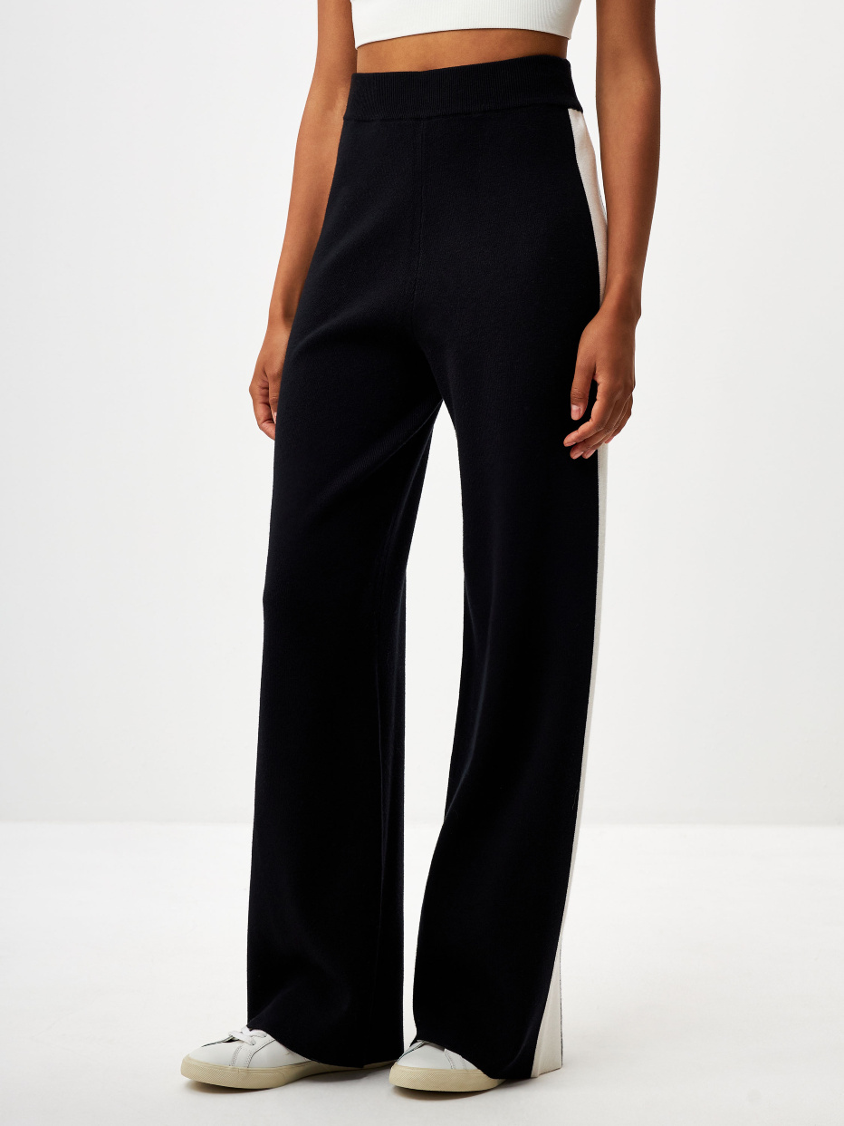 Широкие вязаные брюки с лампасами цвет: черный, артикул: 3809011560 –купить в интернет-магазине sela