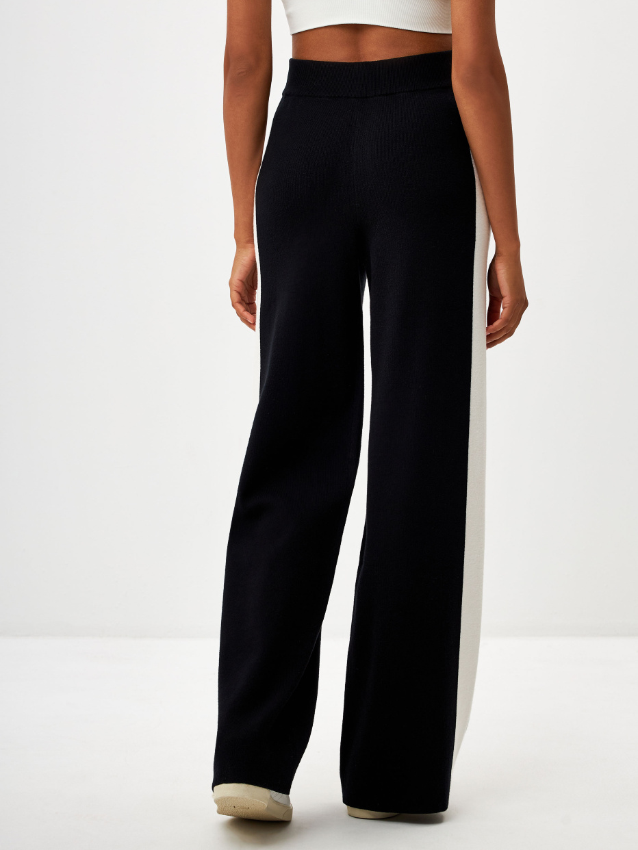 Широкие вязаные брюки с лампасами цвет: черный, артикул: 3809011560 –купить в интернет-магазине sela