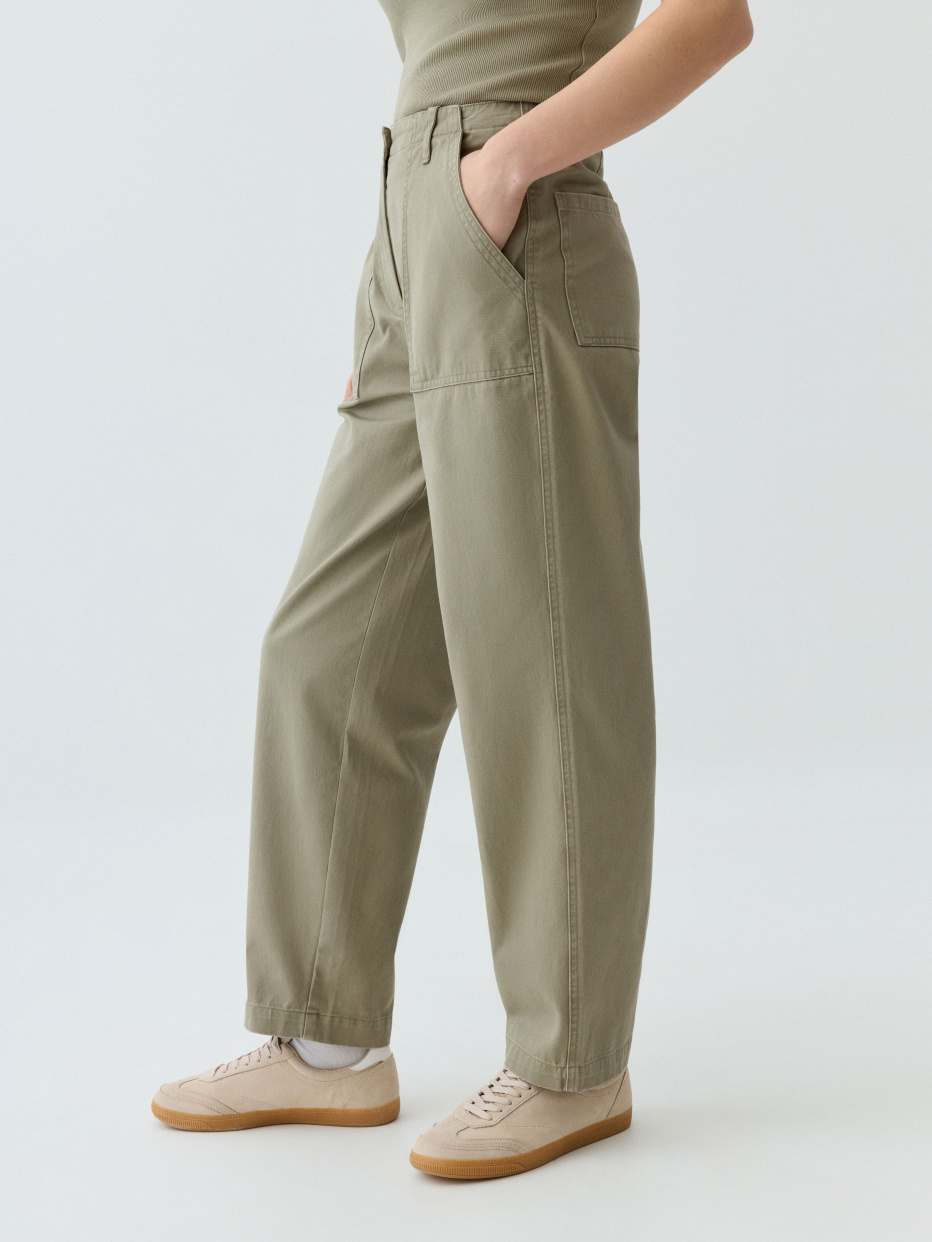 Укороченные брюки из твила, фото - 3