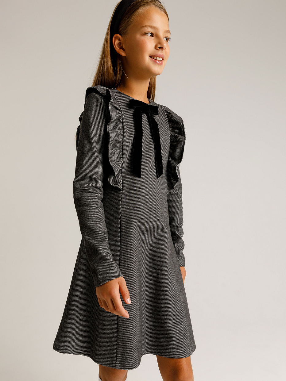 Платье из фактурного трикотажа для девочек, фото - 1