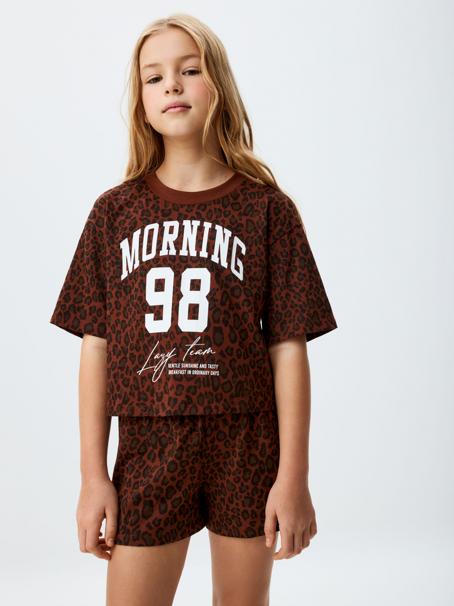 Пижама с леопардовым принтом для девочек, фото - 1