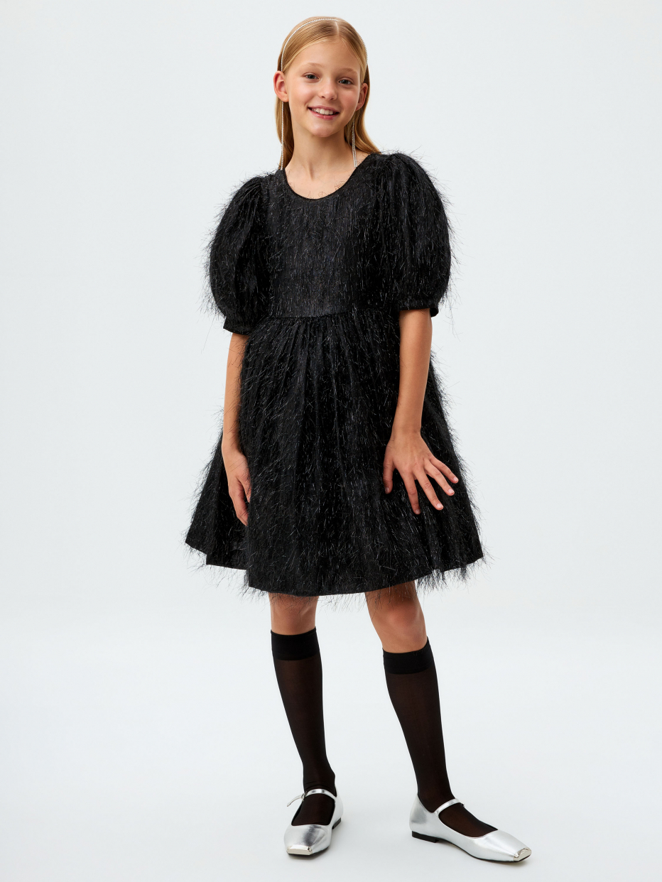 Нарядное черное платье из органзы для девочек, фото - 1