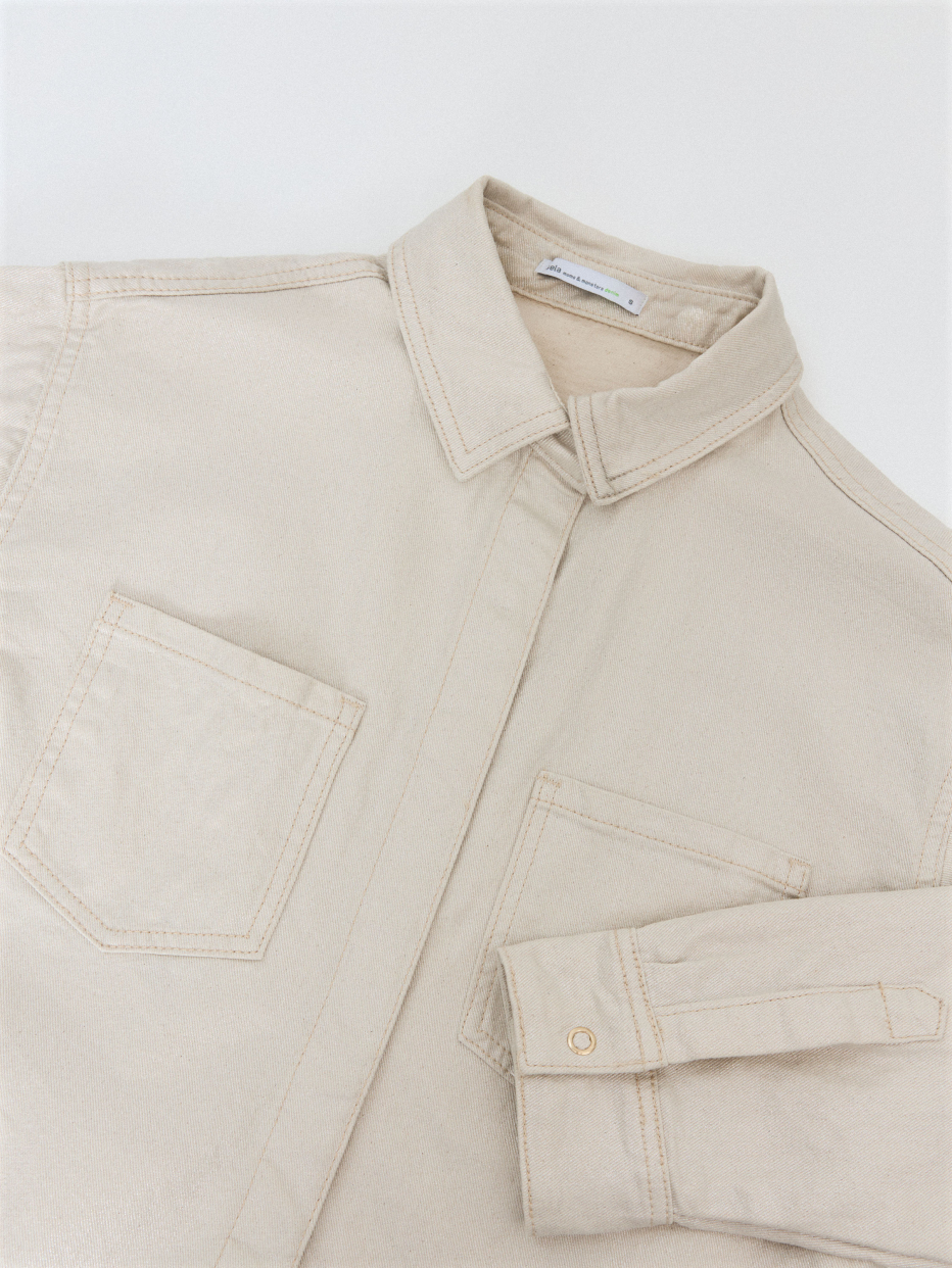 Укороченная джинсовая рубашка с металлизированным эффектом, фото - 8