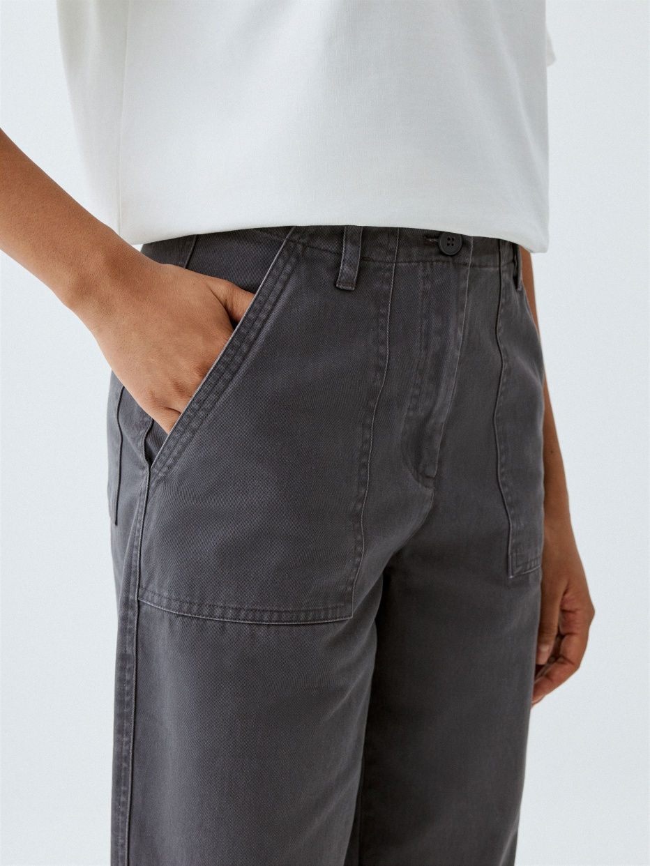 Укороченные брюки из твила, фото - 5