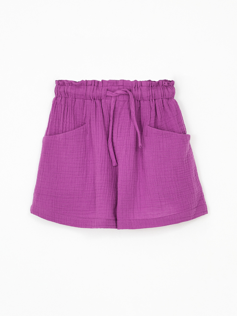 Хлопковые шорты с присборенным поясом для девочек, фото - 3