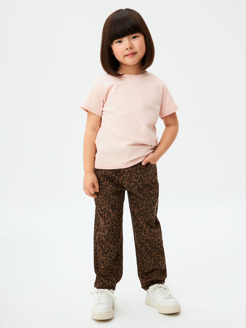 Леопардовые джинсы Paperbag fit для девочек, фото - 1