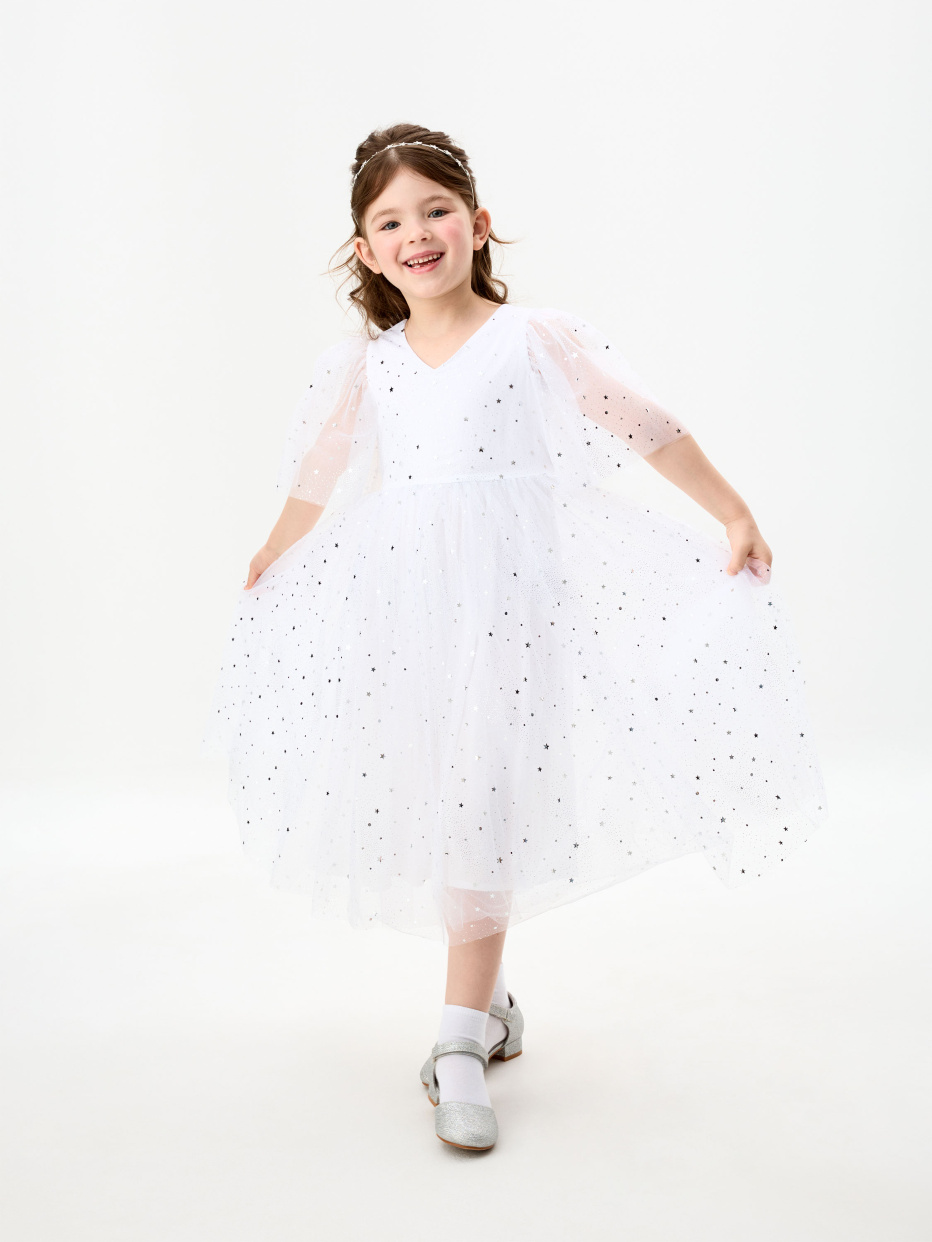 Белое пышное платье с пайетками для девочек, фото - 1
