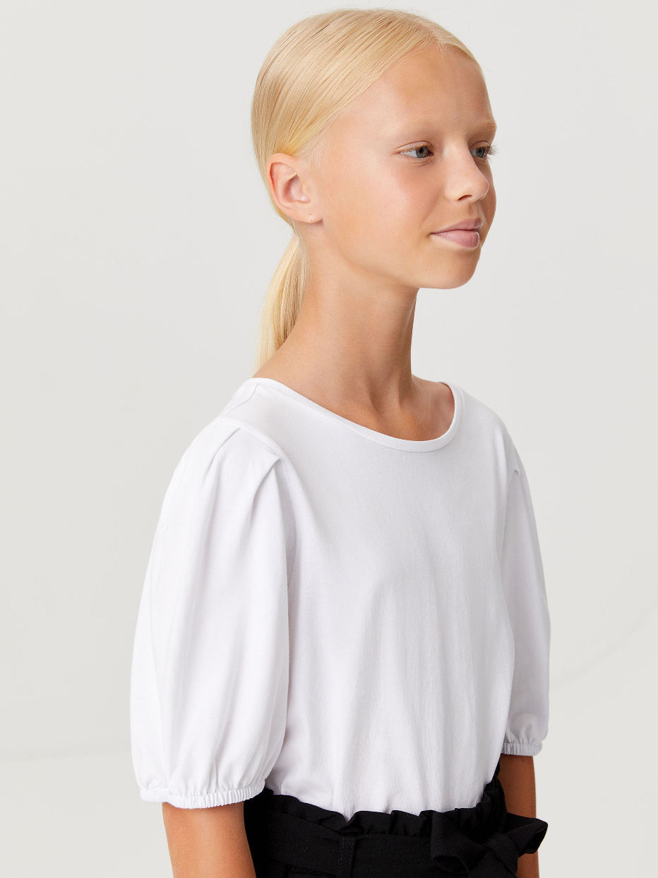 Трикотажная футболка с рукавами-фонариками для девочек, фото - 5
