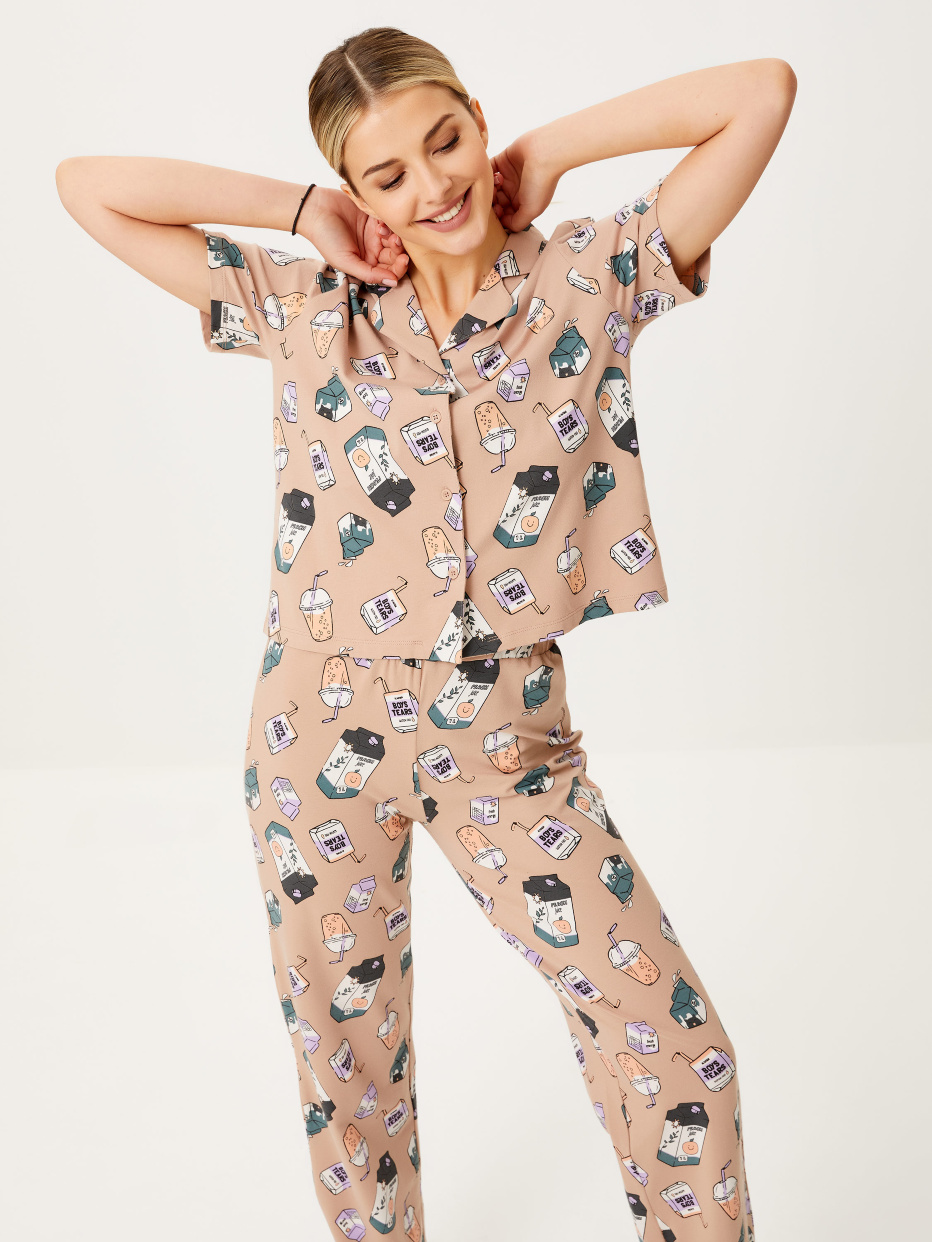 Трикотажная пижама с принтом, фото - 1